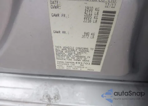 2013 Nissan Altima 2.5 Sv z USA, uszkodzony, nr VIN 1N4AL3AP4DN495701